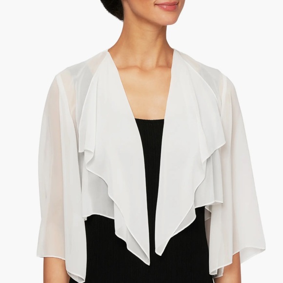 🆕 Alex Evenings Ivory Chiffon Shrug Jacket Top for Dress Cardigan Size XL - Picture 5 of 11
